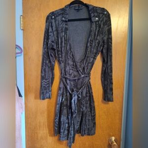 XL Banana Republic Black Grey Abstract Print Wrap Long Sleeve Dress